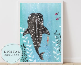 Whale shark, Nursery art, whale print, Nursery print, Children's wall art, Children's Picture, Whales wall art, Baby nursery art, nautical