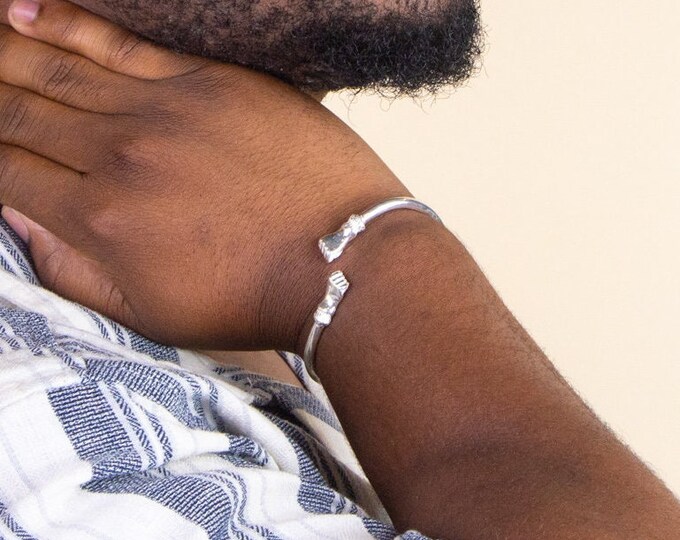 125 West Indian Bangle with Fists Plain Polished Handmade in 925 Sterling Silver