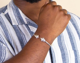 Sea Turtle West Indian Bangle Sterling Silver .925 with Diamante Pattern 110 gauge