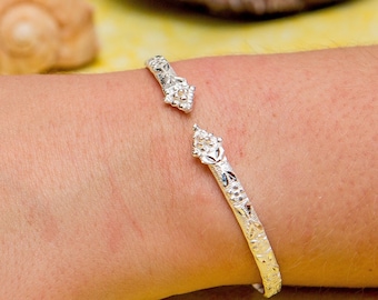 Flat West Indian Bangle Berry Vine with Grape Bunch Handmade in Sterling Silver .925