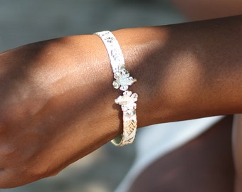Handmade Sterling Silver West Indian Bangle: Hibiscus & Hummingbird