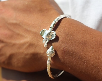 Handmade Sterling Silver West Indian Bangle: Taj Mahal & Elephant