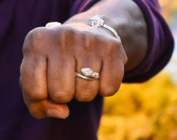 Thick Adjustable Snake West Indian Bangle style Ring made in .925 Sterling Silver