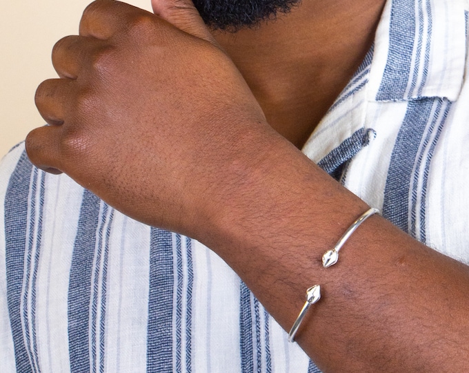 110 West Indian Bangle Plain Bangle with Cocoa Pods Handmade .925 Sterling Silver