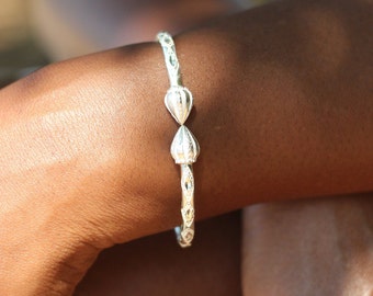 150 Thick West Indian Bangle with Cocoa Pod Ends Handmade in .925 Sterling Silver - SOLD INDIVIDUALLY