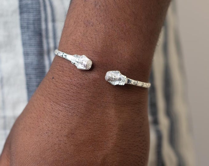 Egyptian Sphinx Bangle Handmade in Sterling Silver with Calypso Pattern