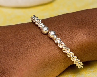 Braided Flexible West Indian Bangle with Small Solid Ball ends in Sterling Silver .925