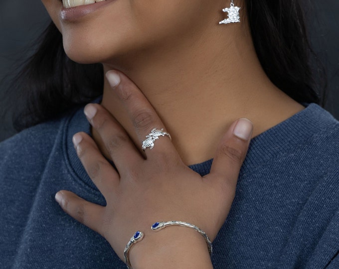 125 West Indian Bangle with Synthetic Sapphire September Birthstone Handmade in Sterling Silver