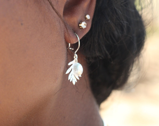 West Indian Breadfruit Hanging Earrings in .925 Sterling Silver