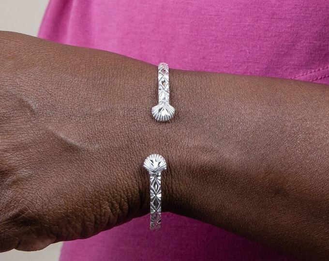 Handmade Sterling Silver Clam Shell Bangle: West Indian Calypso Pattern