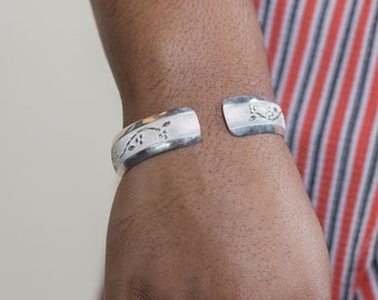 Wrist Band with Grape Vine Pattern Handmade in .925 Sterling Silver