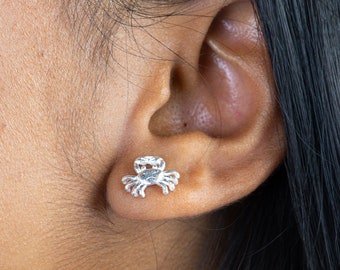 Small Caribbean Crab Stopper Stud Earrings in .925 Sterling Silver