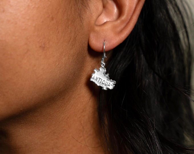 Antigua Map Earring by Caribbijou in sterling silver