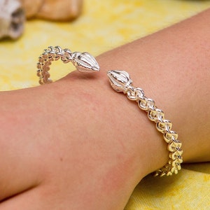 Braided West Indian Bangle with Cocoa Pod ends in Sterling Silver .925 very fliexible