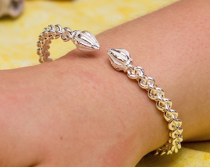 Braided West Indian Bangle with Cocoa Pod ends in Sterling Silver .925 very fliexible