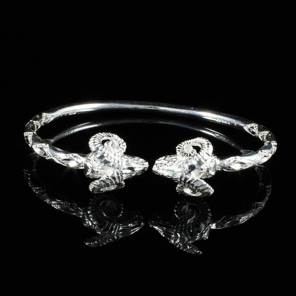 150 Aries Ram Head Handcrafted West Indian Bangle in Sterling Silver .925