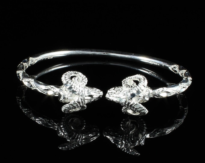 150 Aries Ram Head Handcrafted West Indian Bangle in Sterling Silver .925