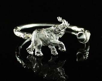 Handmade Sterling Silver West Indian Bangle: Taj Mahal & Elephant