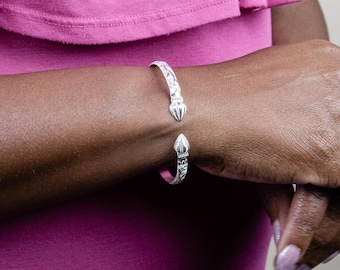 Flat Sterling Silver West Indian Bangle – Cocoa Pod & Grape Design