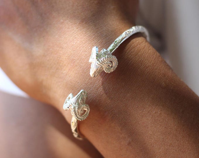 Aries Ram Bangle Handmade in Sterling Silver with Diamante Pattern