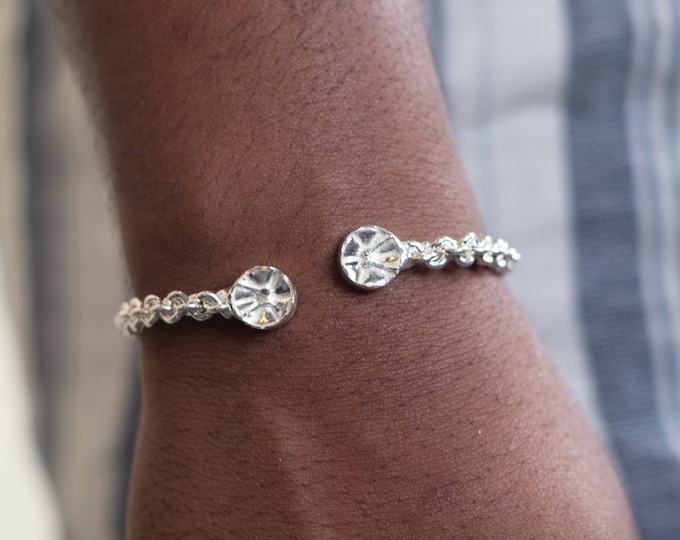 Braided Flexible Wire Bangle with Steel Pan ends in Sterling Silver .925