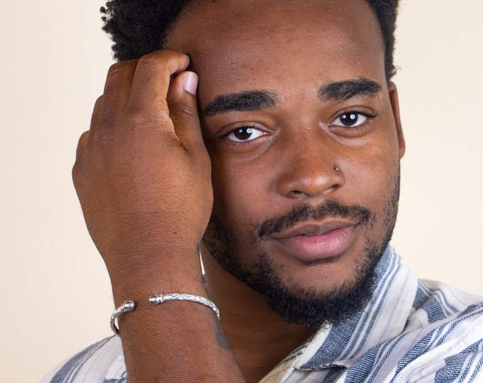 110 Solid Ball with Calypso Pattern Handmade West Indian Bangle Sterling Silver .925