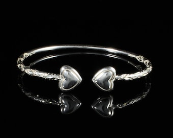 Child's Sterling Silver West Indian Bangle: Diamante Heart Ends