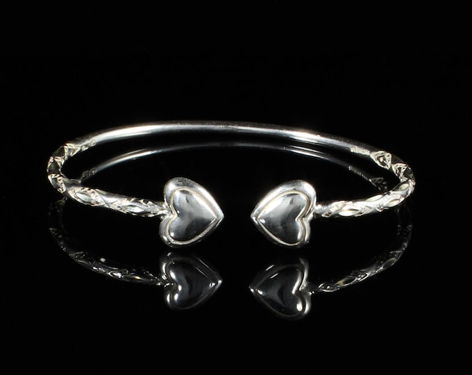 Child's Sterling Silver West Indian Bangle: Diamante Heart Ends