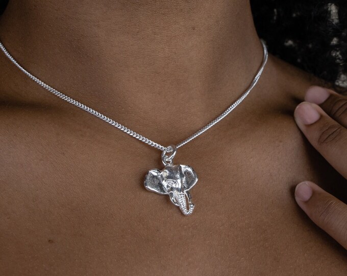 Large Elephant Head Pendant with Chain in .925 Sterling Silver