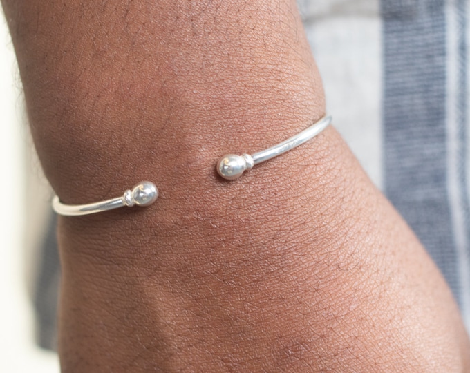 090 Solid Ball Handmade West Indian Bangle Plain .925 Sterling Silver