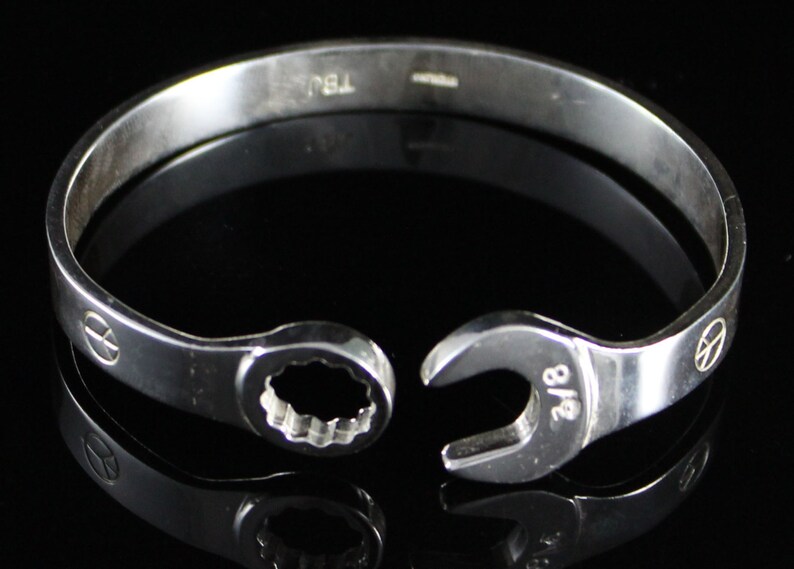 Mechanic Spanner handmade Bangle in Solid Sterling Silver .925