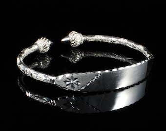 Engravable West Indian Bangle in Sterling Silver .925 Handmade with Taj Mahal ends and Bamboo diamante pattern .125" Thick