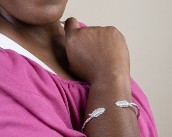 Grenada Map Light Handcrafted 925 Sterling Silver Bangle Bracelet with Diamante Pattern