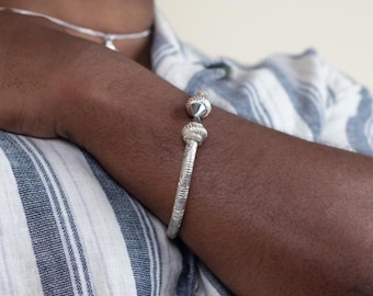 Handmade Sterling Silver West Indian Bangle: Taj Mahal Bamboo Pattern