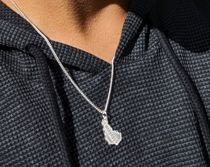 Barbados Map Pendant with Chain in .925 Sterling Silver