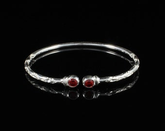 110 West Indian Bangle with Synthetic Garnet January Birthstone Handmade in Sterling Silver