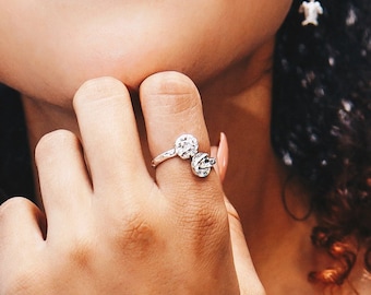 Adjustable West Indian Bangle style Ring with Steel Pan made in .925 Sterling Silver