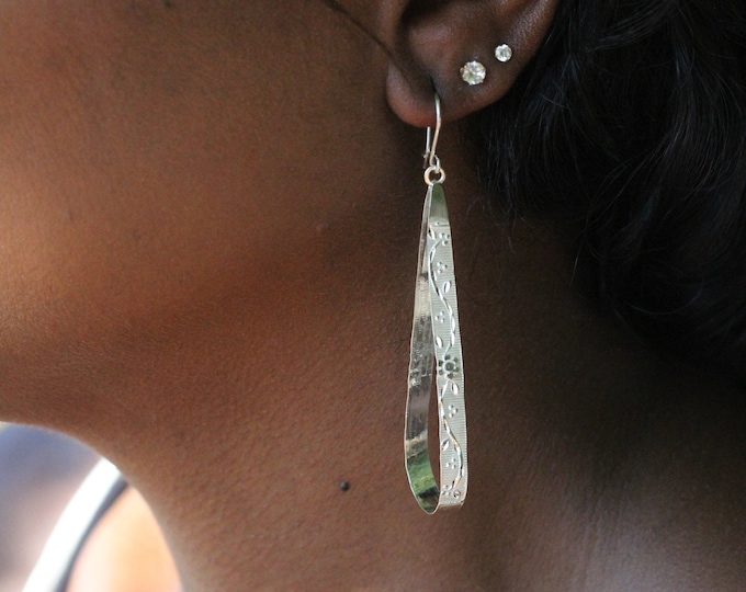 West Indian Wide Teardrop Earrings with Grapevine Pattern Handmade in .925 Sterling Silver