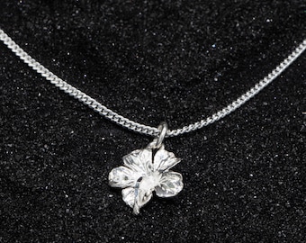 West Indian Large Hibiscus Flower Pendant with Chain in .925 Sterling Silver