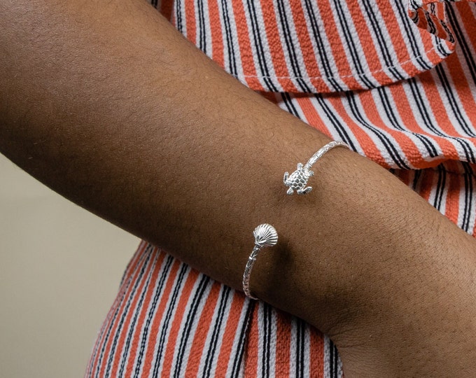 West Indian Bangle 090 Sea Turtle and Clam Shell Handmade .925 Sterling Silver