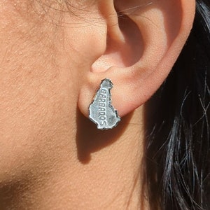 Barbados Map Stopper Stud Earrings in .925 Sterling Silver