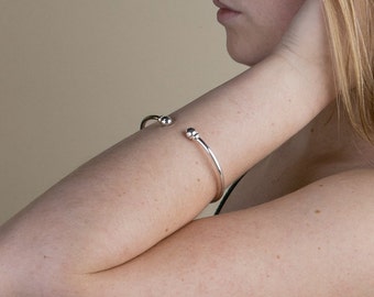 125 West Indian Bangle Plain Bangle with Solid Ball Handmade .925 Sterling Silver