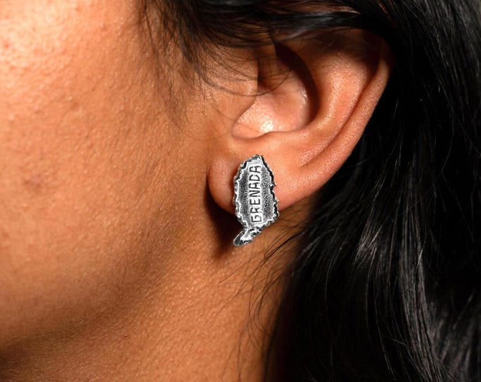 Grenada Map Earring in Sterling Silver