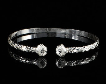 Sterling Silver West Indian Bangle: Diamante & Clam Shell Design