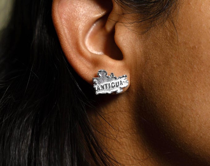 Antigua Map Stopper Stud Earring by Caribbijou in sterling silver