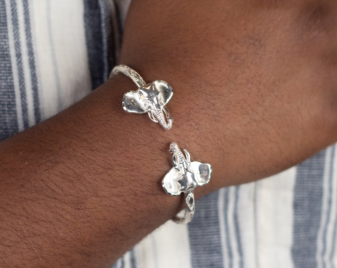 Large Elephant Head West Indian Bangle in .925 Sterling Silver with .150" thickness