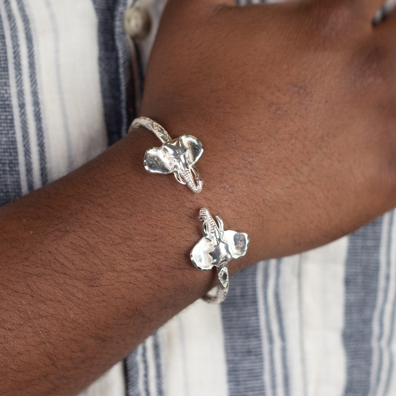 Large Elephant Head West Indian Bangle in .925 Sterling Silver with .150 thickness image 1