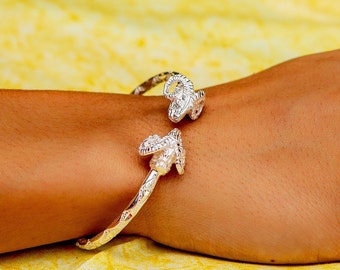 150 with Ram Head Handcrafted West Indian Bangle in Sterling Silver .925