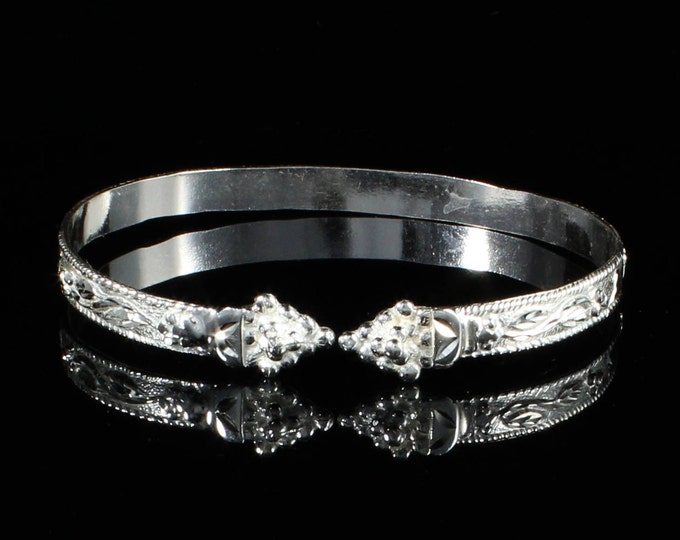 Thin Grape Vine West Indian Bangle Handmade Flat bangle in sterling silver .925