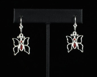 Sterling Silver Butterfly Earrings: Hollow Wings, Synthetic CZ Stones
